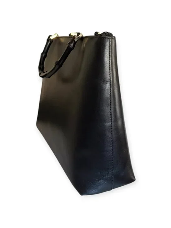 Vintage Gucci Bamboo Handle Black Leather Tote Bag - Picture 3 of 8